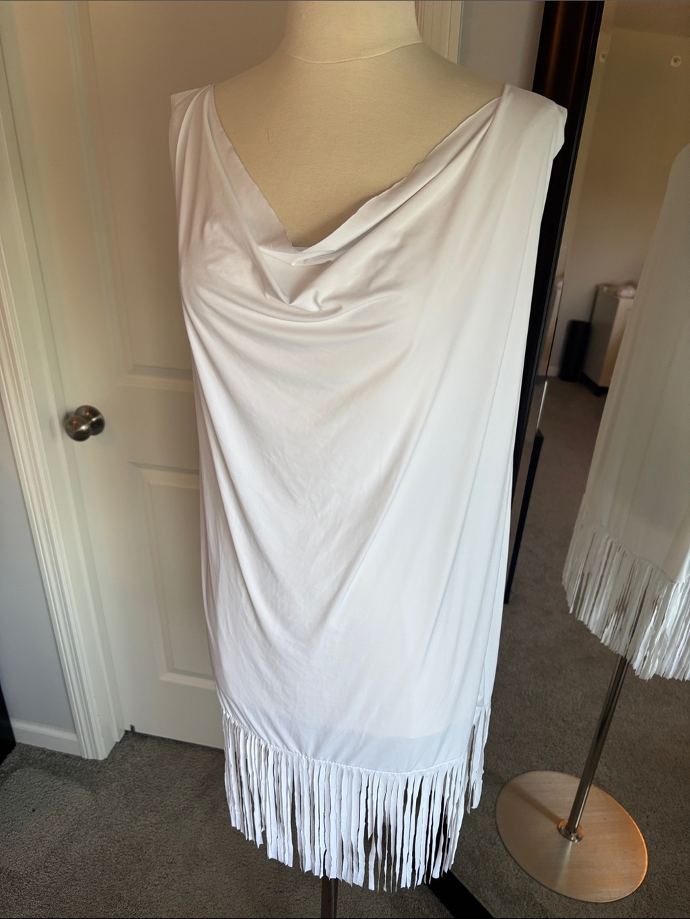 White Cowl-Neck dress with Fringe